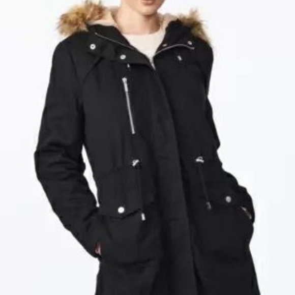 Collection B Juniors M Faux Fur Trim Hooded Anorak Coat Black Stylish NWT - Picture 1 of 2